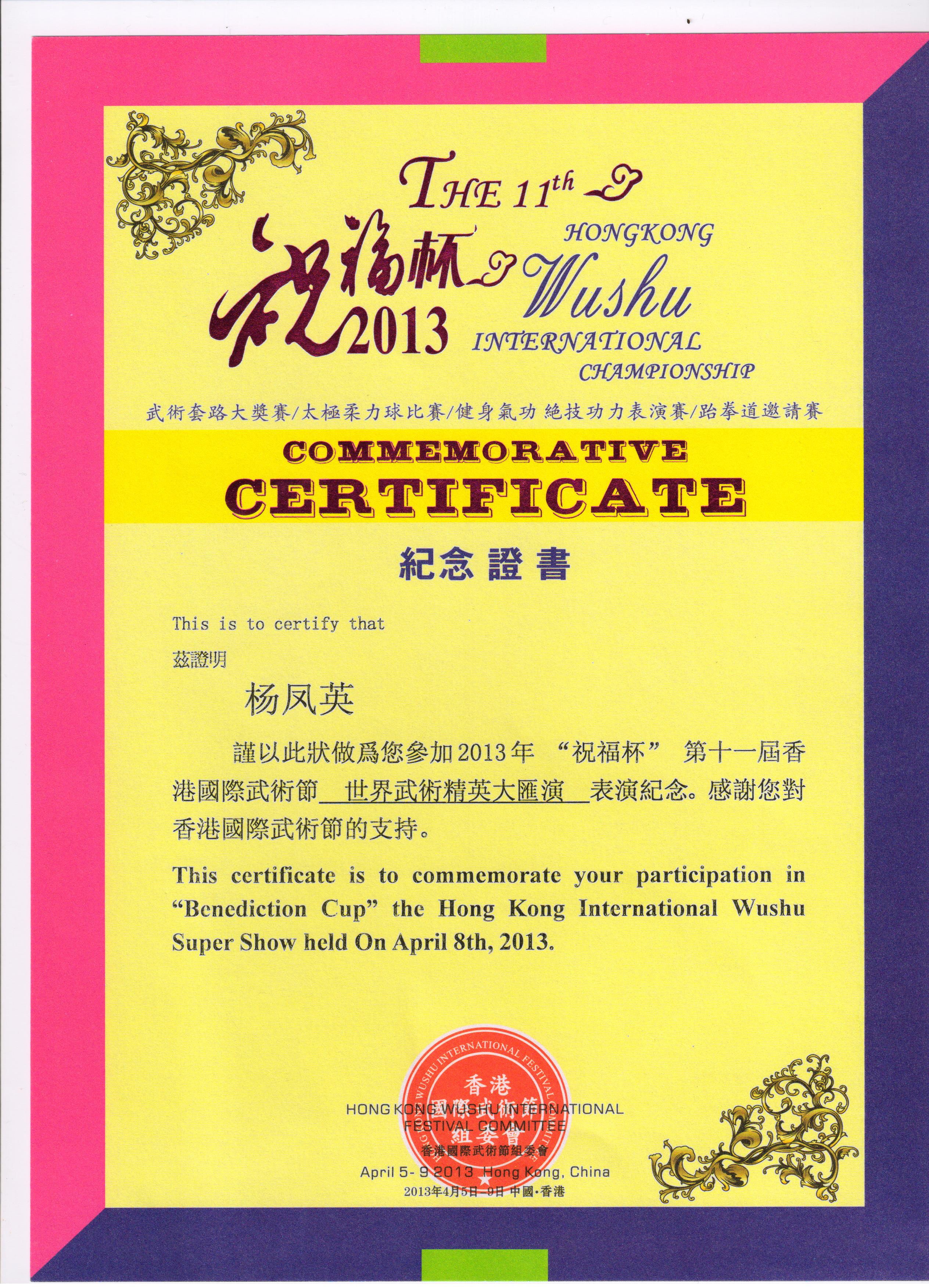 2013香港世界武术精英大汇演表演纪念